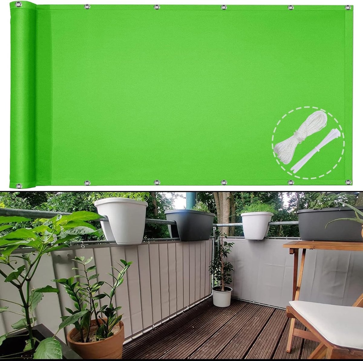 Groen Balkonscherm voor Privacy en Inkijkbescherming op het Terras, Waterdicht en Windbestendig, 80 x 700 cm