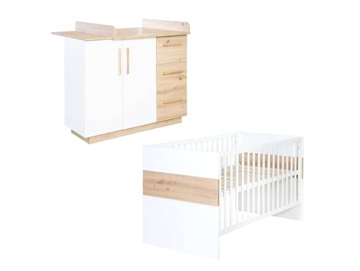 roba Möbelset 'Lion 2-teilig - Kombi-Kinderbett 70x140 + Wickelkommode breit - Weiß - Dekor 'Artisan Eiche'