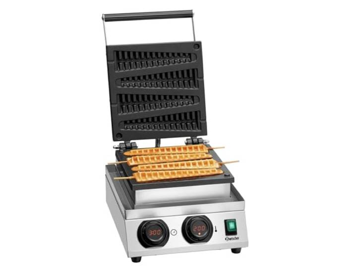 Bartscher Waffeleisen MDI Lolly 400 – 4 Lolly-Waffeln pro Backgang, digitale Steuerung, Edelstahl, für Gastronomie
