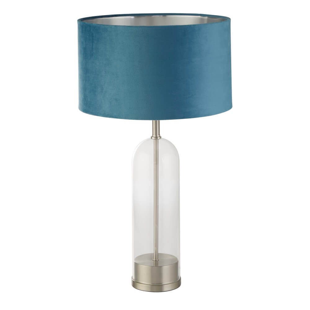 Searchlight Oxford tafellamp met blauwe stoffen kap en metalen voet