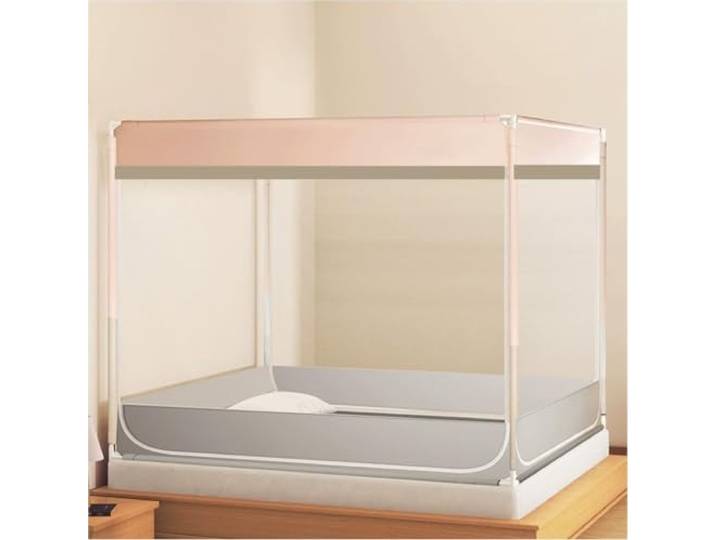 Bettzelt für Erwachsene & Kinder – Doppelbett-Zelt (180x200 cm) mit 3 Eingängen – Atmungsaktives Mückennetz & rutschfester Himmel ohne Montage – Schnelles Aufbauzelt für mehr Privatsphäre & Schutz(Gra