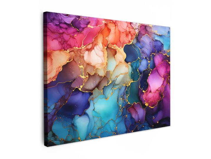 MuchoWow Leinwandbild - Marmor - Bunt - Abstrakt - 80x60 - Malerei, Mehrfarbig, Textil, Kiefer, Rechteckig, 80x60 cm, gerahmt, Bilder & Rahmen, Bilder, Wandbilder