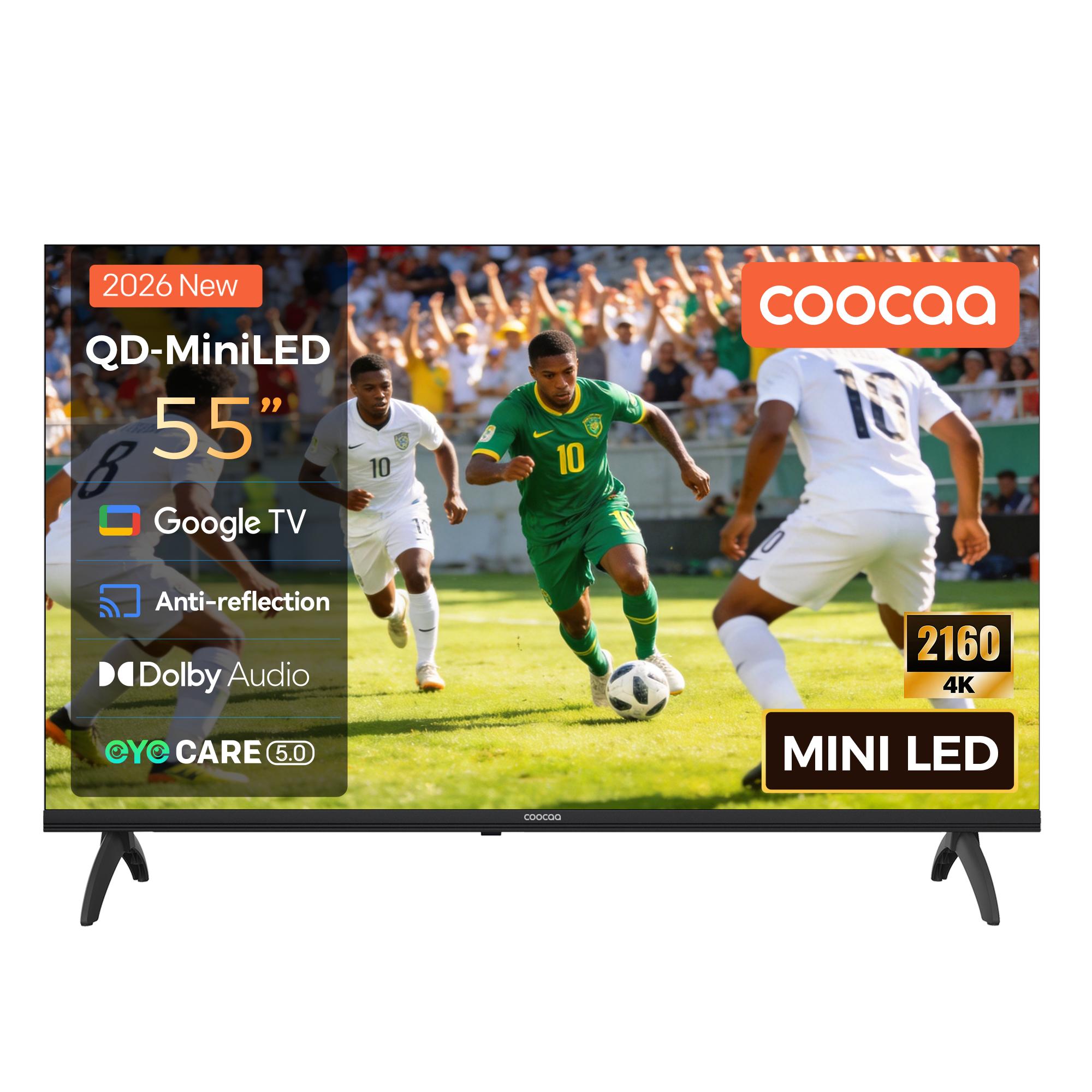 coocaa 55 Zoll (139cm) QD-MiniLED 4K UHD Smart TV - Google TV, 93% DCI-P3, HDR10+, Dolby Digital Plus, Triple Tuner, Bluetooth | Perfekt für WM 2026