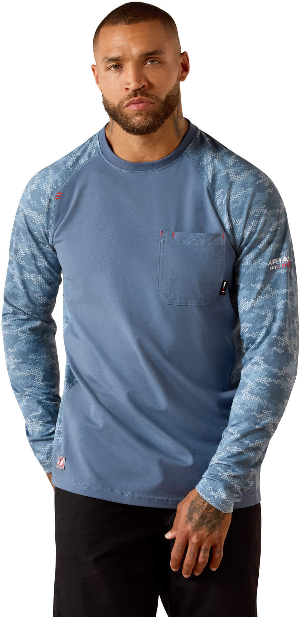 Men's Flame-Resistant Stretch Camo Baseball T-Shirt in Baleen Blue, Size: 3XL by Ariat