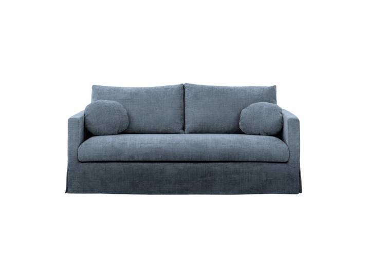 LEONIE - Canapé droit tissu chenille déhoussable 3 places Bleu