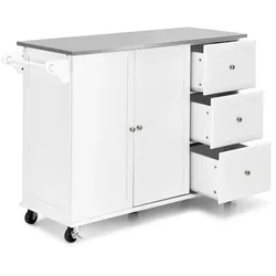 Helloshop26 - Küchenwagen auf Rollen 135 x 45,5 x 91,5 cm mit 3 Schubladen praktischer Stauraum modernes Design weißes MDF 20_0011647