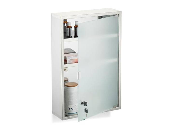 Relaxdays Medizinschrank, 3 Fächer, abschließbar, HBT: ca. 58x38x13cm, Edelstahl, Arzneischrank, Hausapotheke, Silber