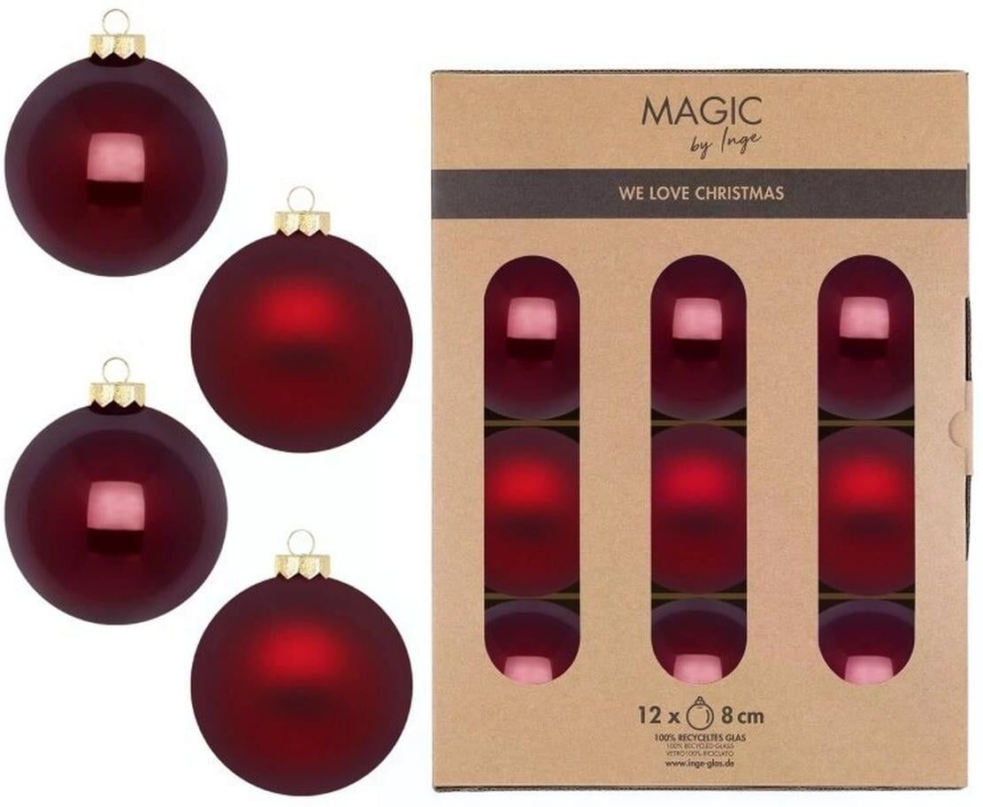 Weihnachtsbaumkugel "INGES CHRISTMAS DECOR Smooth Port 12 Stück", rot, Ø:8cm, Glas, Weihnachtsbaumkugeln, Weihnachtsbaumkugel rot 8cm