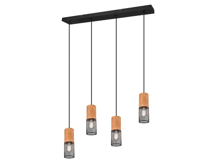Trio Leuchten Pendelleuchte Tosh 304300432, Metall Schwarz matt, Holz, exkl. 4x