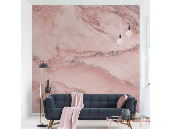 Papier peint Marbre Rose & Paillettes 240 x 240cm 240 x 240 cm
