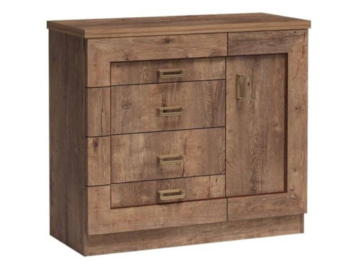 Lomadox Kommode Anrichte Sideboard Schrank rustikal Lefkas Eiche 1 Tür 4 Schubladen 100x91x44 cm