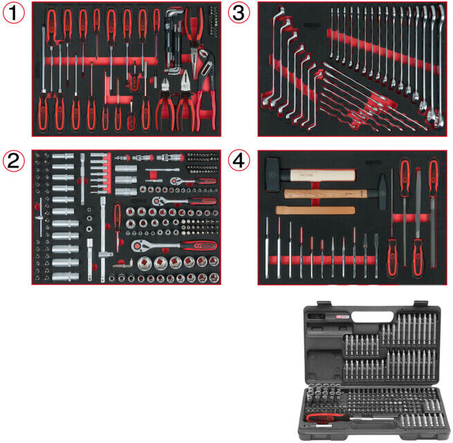 Composition de 515 outils de qualité KS Tools pour 4 tiroirs de servante (713.0515)