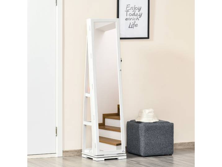 Miroir à bijoux sur pied rotatif Homcom 360 ° Avec Serrure 38X38X160 cm Blanc