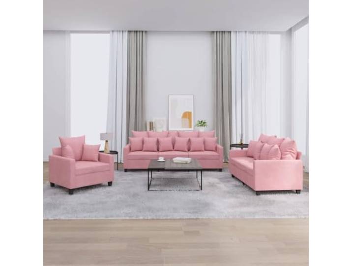 HEFZGDB 3-TLG. Sofagarnitur mit Kissen Rosa Samt, Weiches Samtsofa mit robustem Gestell aus Sperrholz und Metall für exzellente Stabilität, Bequeme Polsterung an Sitzflächen