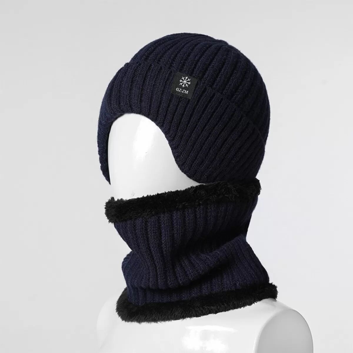 INF Winter Strickmütze und Schal Set für Herren - Warm & Schützend für Senioren Navy blau