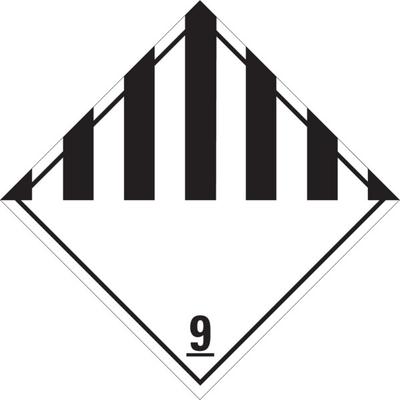 Gefahrzettel, Gefahrgutklasse 9 - Verschiedene gefährliche Stoffe und Gegenstände - 100x100 mm Papier selbstklebend