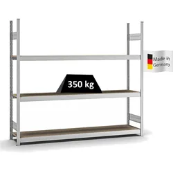 PROREGAL Weitspannregal Stecksystem T-Profil | HxBxT 200x225x40cm | 3 Ebenen | Spanplatten-Fachboden | Fachlast 350kg | Verzinkt | Lagerregal
