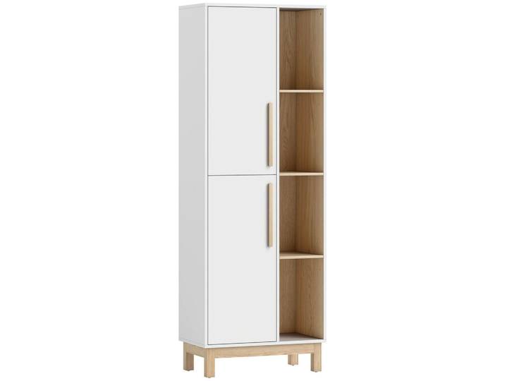 Homcom Bücherregal mit 2 Türen Standregal mit 4 Offenen Ebenen Verstellbaren Ablagen, Mehrfarbig, 35x176x62.5 cm, Wohnzimmer, Regale, Bücherregale