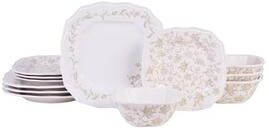 222 Fifth Batik Toile Taupe Porcelain 12 Pc Dinnerware Set