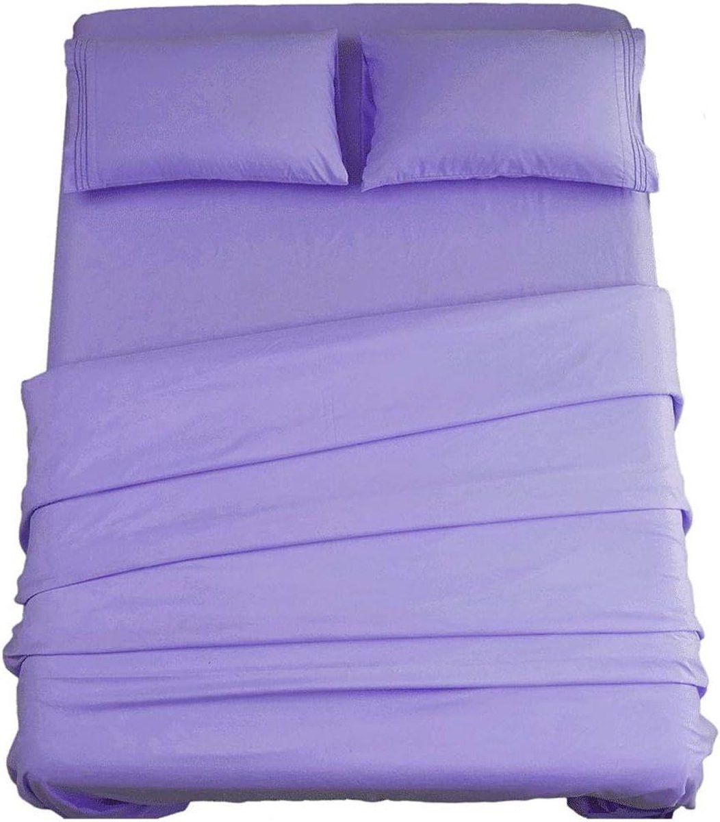 4-delig luxe beddengoedset van dubbel geborsteld microvezel in lavendel met hoeslaken 41 cm