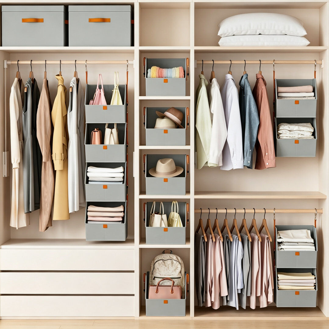 Rebrilliant Fabric Hanging Organiser Grey 120cm H X 26cm W X 26.4cm D