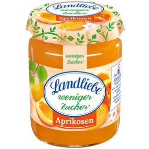Landliebe Fruchtaufstrich weniger Zucker, Aprikosen, vegan, 55% Fruchtgehalt, im Glas, 180 g
