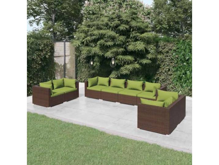 Résine tressée imperméable Acier enduit Ajustable Marron 8 pièces Salon de jardin 8 pcs avec coussins Résine tressée Marron Ensemble mobilier extérieur modulaire Canapé bains de soleil avec