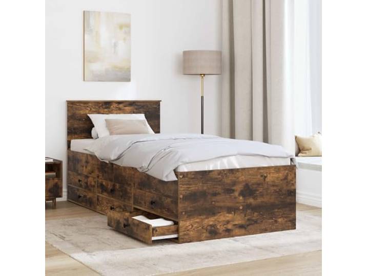 KTHLBRH Daybed Eiche geräuchert und schwarz 75 x 190 cm Mehrschichtholz Mit Stauraum, für Gästezimmer, Tag und Nacht, modernes Design
