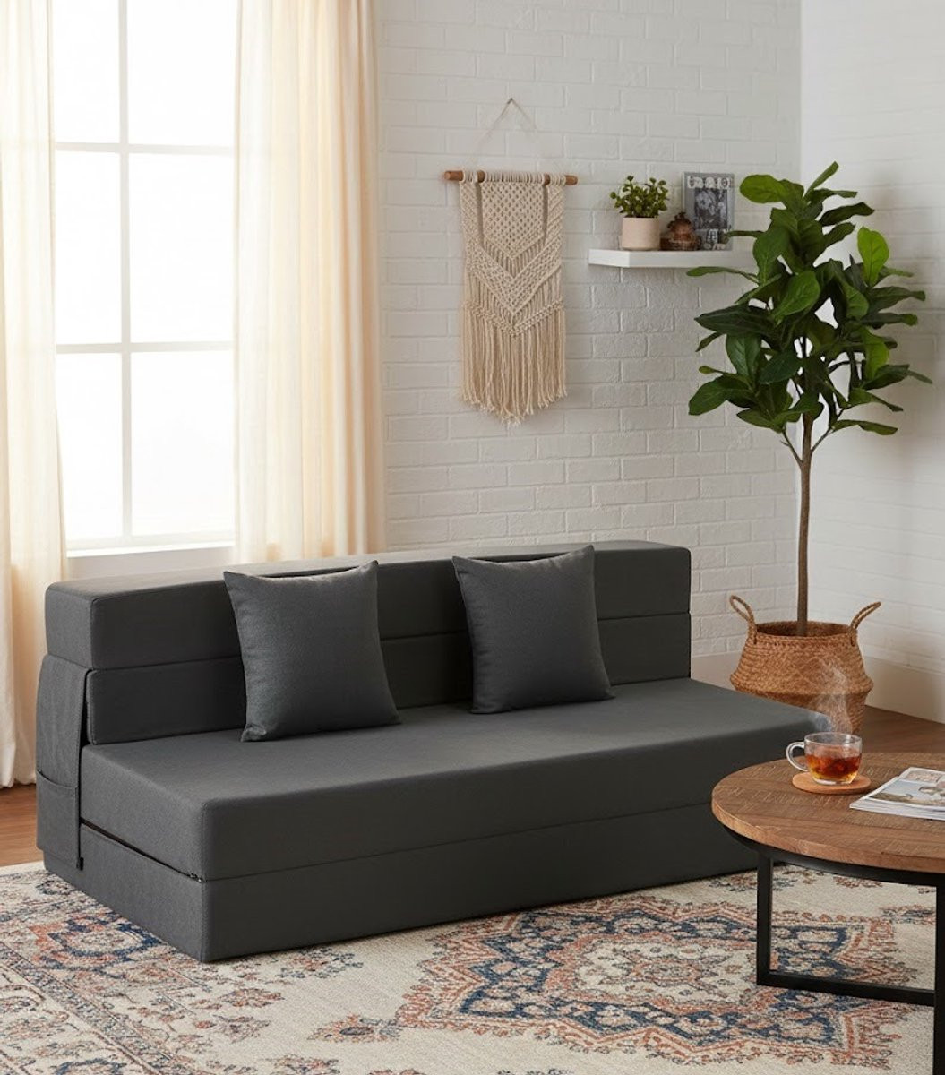 House&Garden 3-in-1 Luxe Klapbank en Slaapbank met Traagschuim, Donkergrijs
