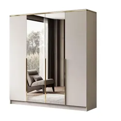 KLEIDERSCHRANK AURORA 4D mit Spiegel mit goldenen Griffen
