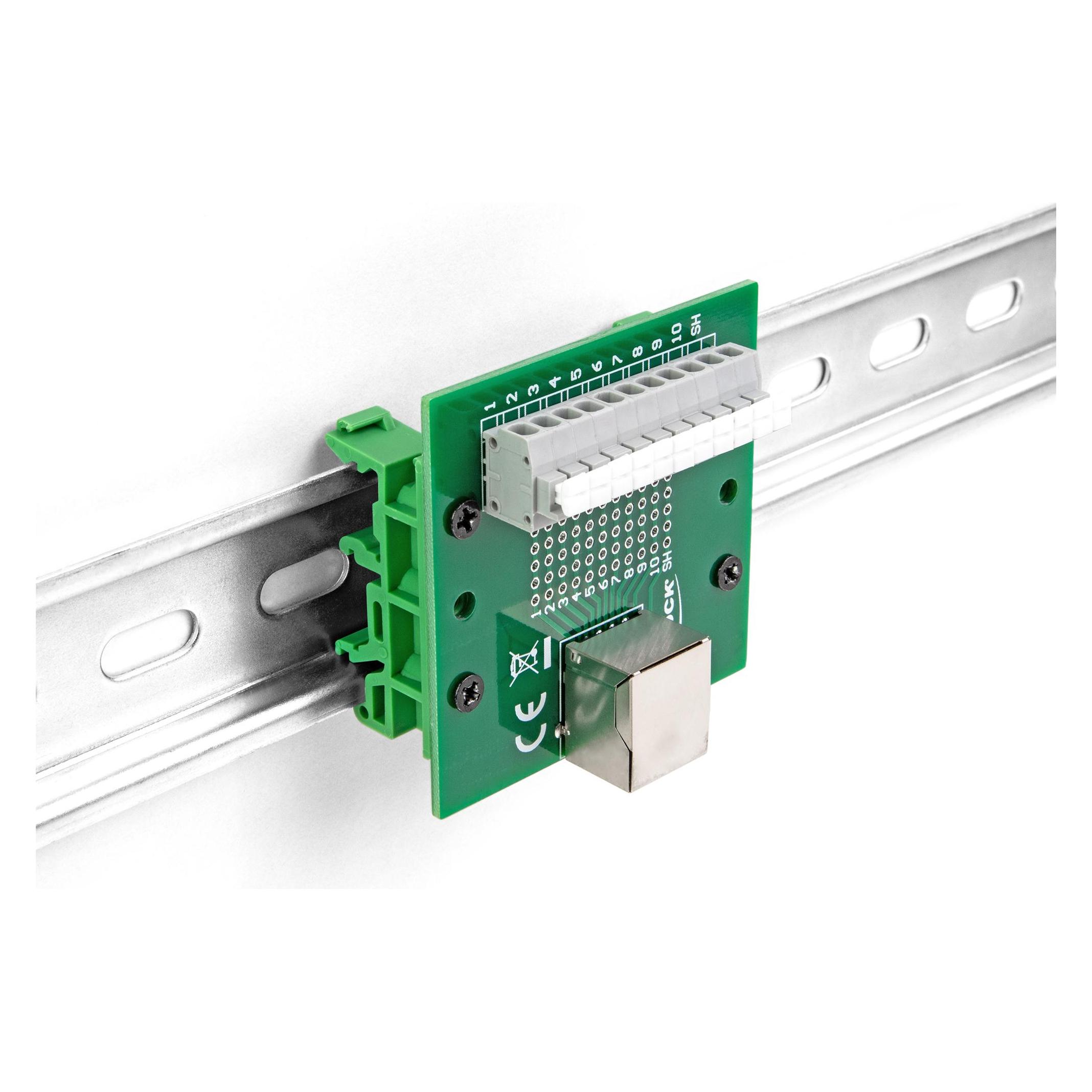 Delock RJ50 Buchse zu Terminalblock mit Drucktaster für Hutschiene (Netzwerk Zubehör) (67012)