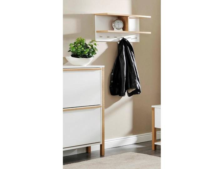 Garderobenpaneel WOODMAN Northgate , weiss (weiß, eichefarben), Massivholz, Garderobenpaneele, Garderobenpaneel, Holzfurnier aus Eiche, mit 6 Haken, FSC-zertifiziert