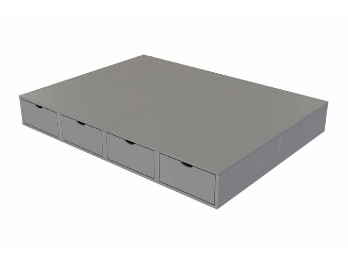 Lit double avec rangement tiroirs Cube - 140x200 140x200 Gris