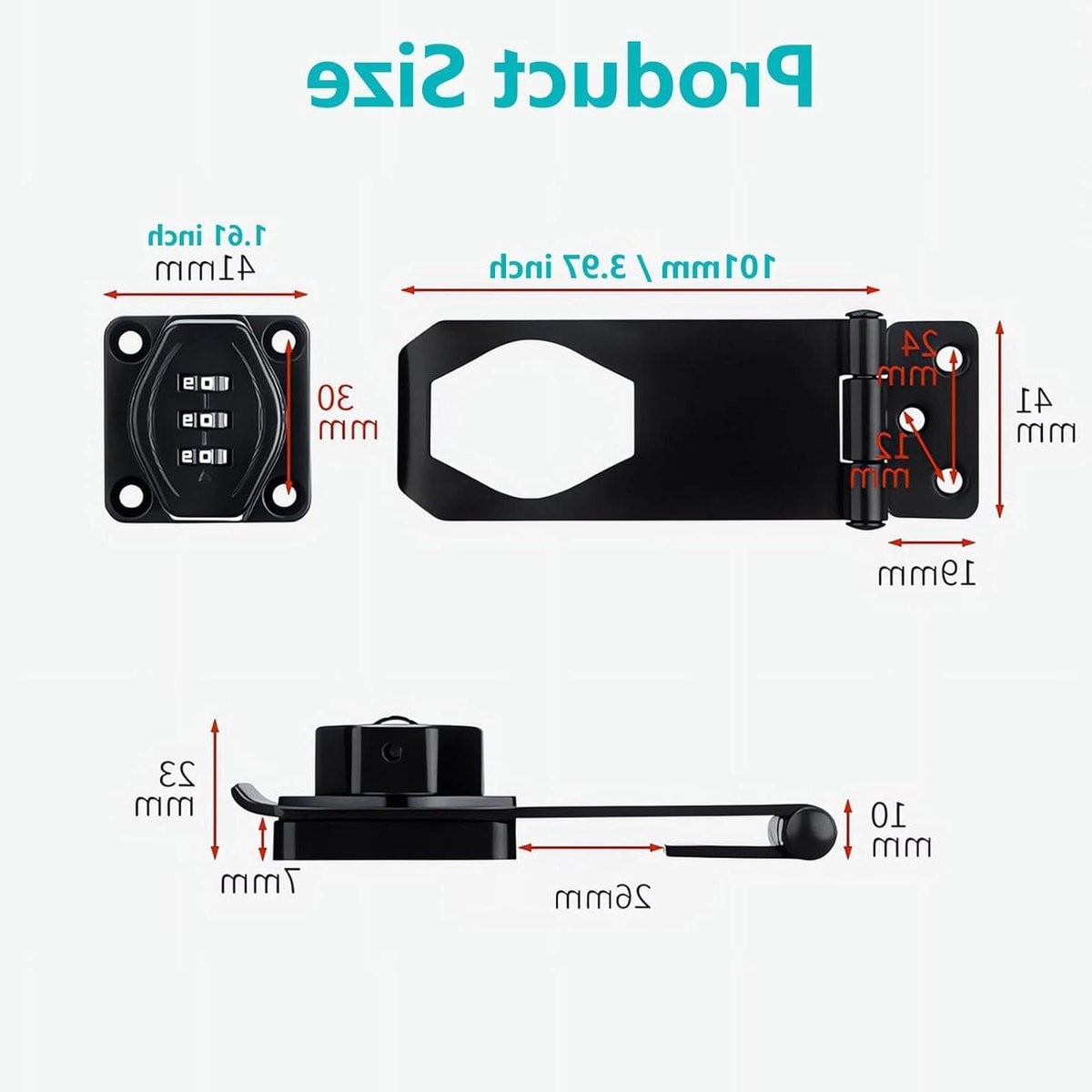 Zilveren Kastslot Combinatie Draai Grendel - Sleutelloos met 3 Cijfers - 10,2 cm
