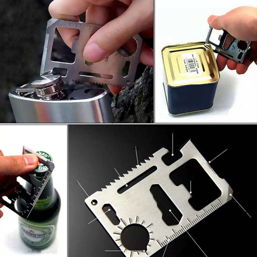 INF Edelstahl Werkzeugkarte Klappmesser - Multi-Tool für Camping & Survival