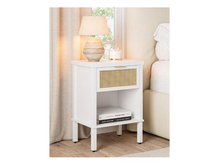 LuxusKollektion Nachttisch Nachttisch Rattan Boho weiß 28x38x55cm (1-St)