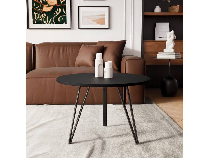 Idohome - RIO Runder Couchtisch Ø 67 cm, Farbe: Schwarz/Schwarz Mat