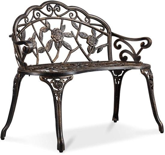 Gartenbank mit Rosenmuster, 2-Sitzer, für Garten, Park, Terrasse, 99,5 x 57 x 78,5 cm, Bronze, Metall