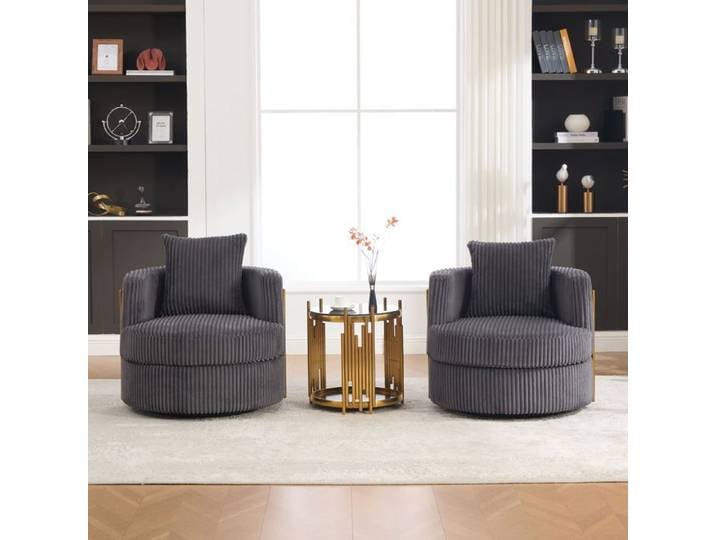 Fauteuil pivotant - SOGEU - Fauteuil Moderne - Velours côtelé gris foncé - Rotation 360° - Rangement caché