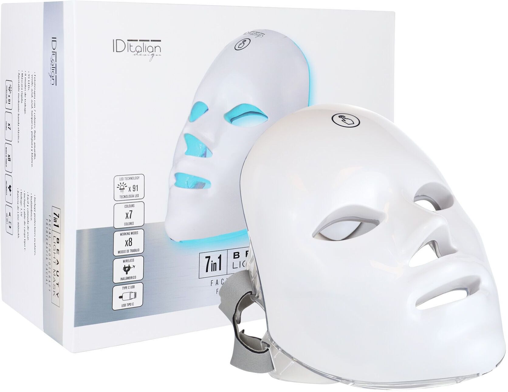 Italian Design 7-in-1 LED Phototherapy Mask   weiß - Refurbished