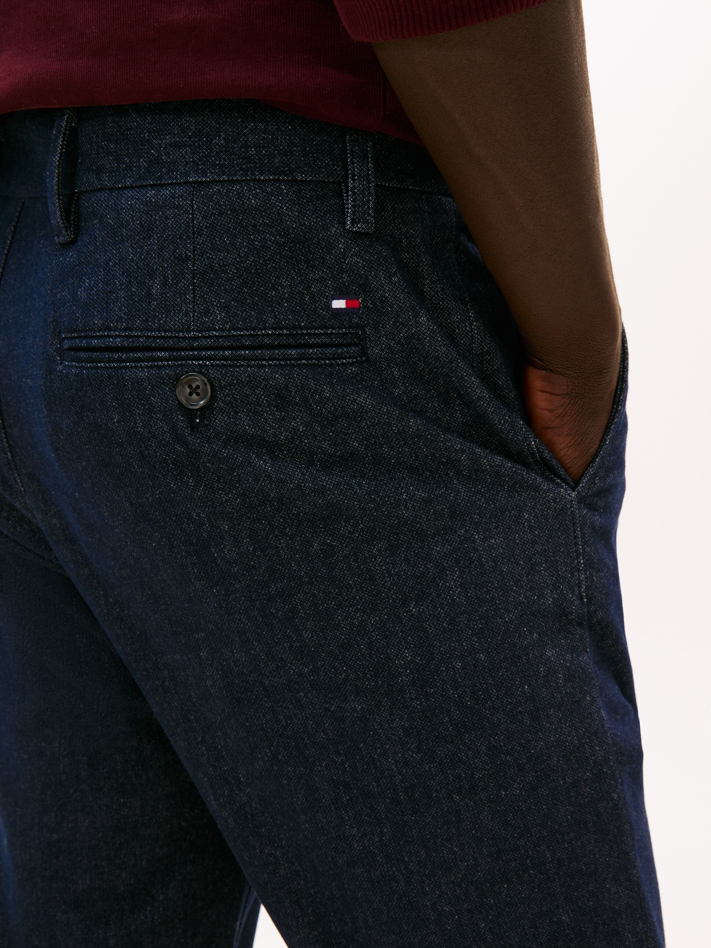 Chinohose TOMMY HILFIGER "BLEECKER BRUSHED MARL", Herren, Gr. 31, Länge 32, desert sky, Web, Obermaterial: 50% Baumwolle, 31% Polyester, 16% Viskose, 3% Elasthan, meliert, schmal normal, Hosen Chinohose, Slim Fit, gebürstete Melangeoptik desert sky 31, Lä