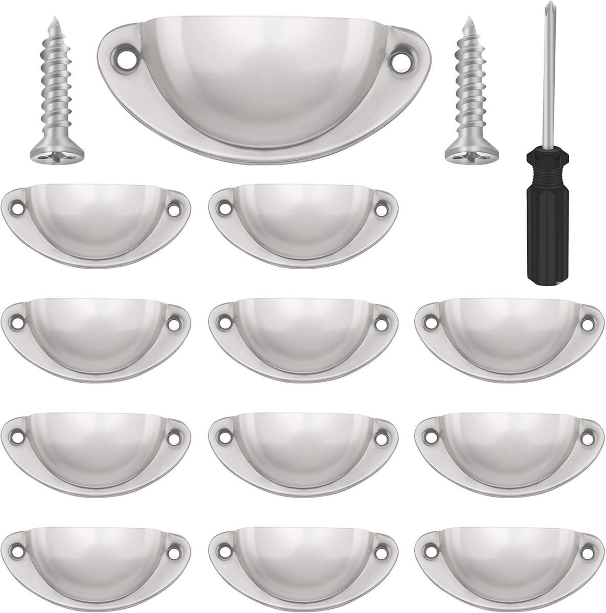Zilveren Halve Maan Shell Cup Handgrepen voor Kasten en Laden - 12 Stuks - 65mm