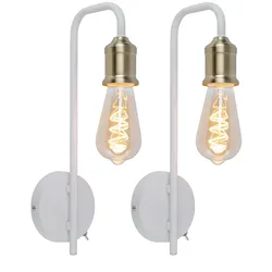 Wandleuchte Bettlampe Schlafzimmerleuchte Wohnzimmerlampe Wandlampe mit Schalter, Metall Messing weiß ,E27, 10,5x36x16,5cm, 2er Set
