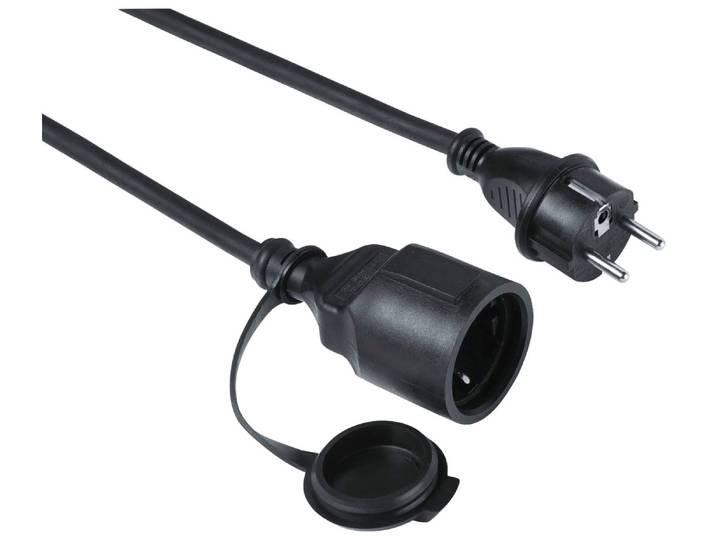 Verlängerungskabel HAMA Outdoor , schwarz, 1.000cmcm, Kabel, Verlängerungskabel, IP44, Schutzdeckel