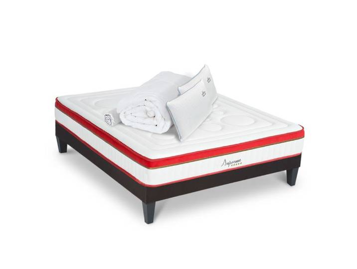 Ensemble Suprême 180x200 cm + sommier + accessoires - Mousse HD mémoire - Ép. 24 cm