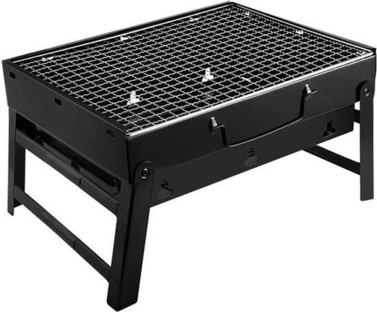Compacte tabletop mini-grill van roestvrij staal voor houtskool, zwart