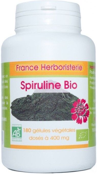 France Herboristerie SPIRULINE BIO AB 180 gélules dosées à 400 mg.