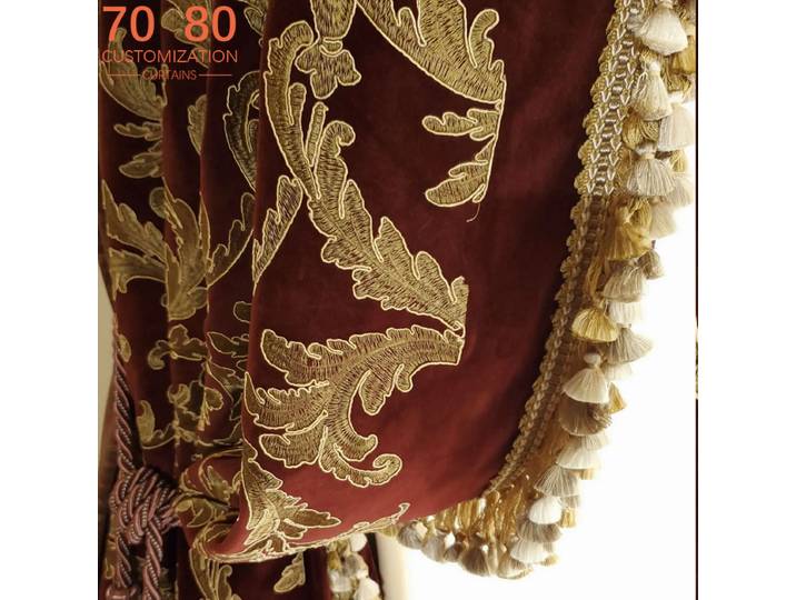 Rideaux épais personnalisés en velours rouge vin, couture brodée, pour salon, chambre à coucher, fenêtre française, Villa, fini