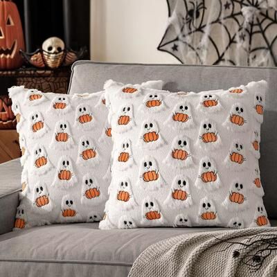 Uplift Essentials Fall Halloween Throw Pillow Covers Pumpkin Pattern Plush Cushion Cases For Sofa And Home Decor style 9