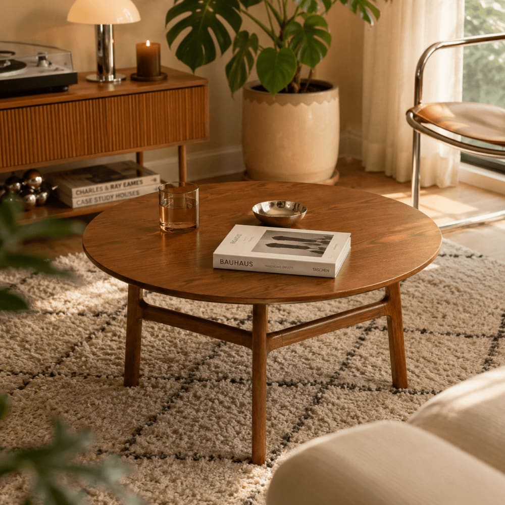 Sorelh Table basse placage frêne couleur noyer 80cm Marron 80x45x80cm